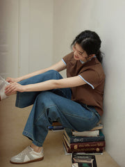 レトロデザイン高腰デニムパンツ