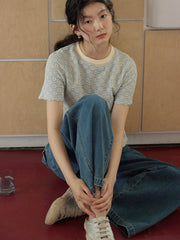 レトロデザイン高腰デニムパンツ