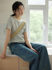 レトロデザイン高腰デニムパンツ