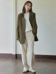 レトロアイボリーハイウエストストレートデニム