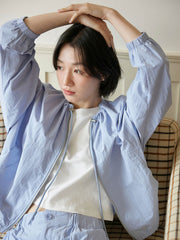 防晒長袖シフォンシャツ+ハイウエストドローストリングワイドレッグショートパンツ