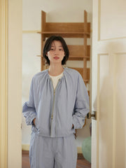 防晒長袖シフォンシャツ+ハイウエストドローストリングワイドレッグショートパンツ