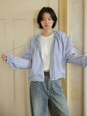 防晒長袖シフォンシャツ+ハイウエストドローストリングワイドレッグショートパンツ
