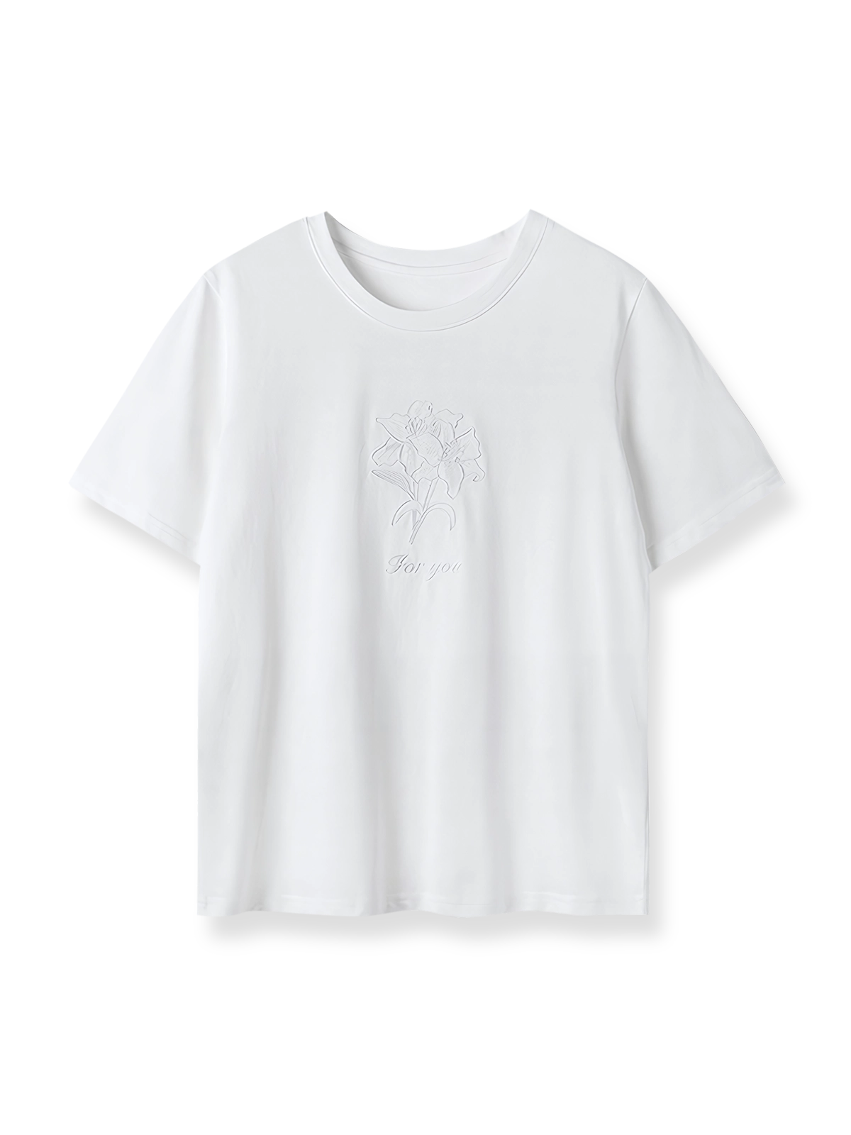 製品画像: 刺繍花柄ショートスリーブTシャツ正面図