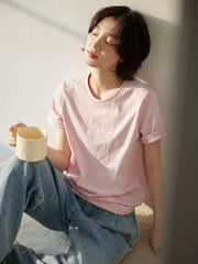 刺繍花柄ショートスリーブTシャツ