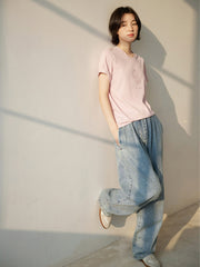 刺繍花柄ショートスリーブTシャツ