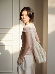 ピンクストライプショートスリーブTシャツ