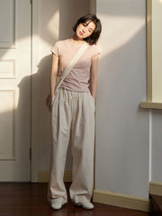 ピンクストライプショートスリーブTシャツ
