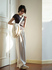 ライトベージュ ワイドレッグパンツ