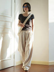 ライトベージュ ワイドレッグパンツ