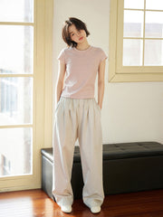 ライトベージュ ワイドレッグパンツ