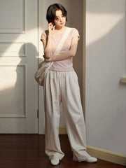 ライトベージュ ワイドレッグパンツ