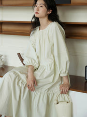 ミルクグリーンパフスリーブドレス
