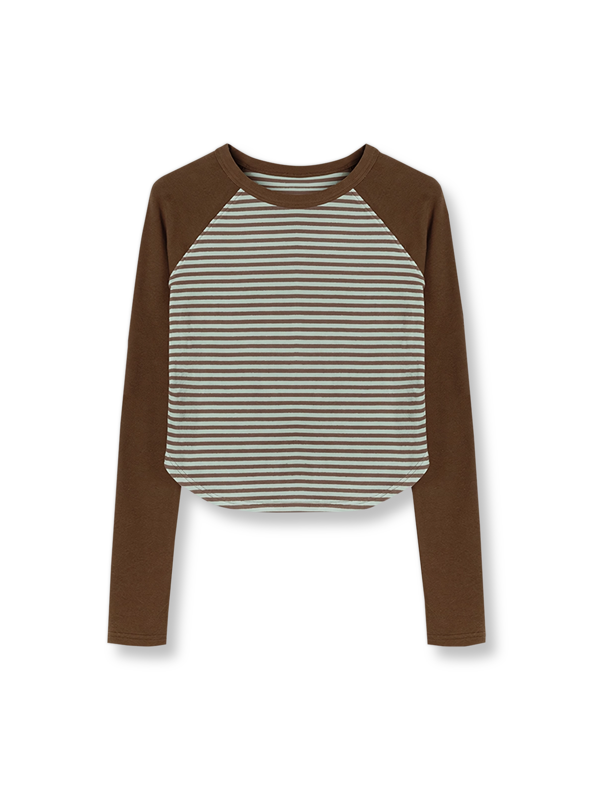 製品画像: レトロブラウングリーンストライプ長袖シャツ正面図