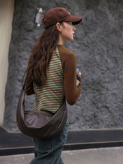 レトロブラウングリーンストライプ長袖シャツ