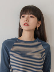 レトロブラウングリーンストライプ長袖シャツ