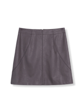 製品画像: ヴィンテージマットなグレー×パープルのハイウエストPUレザーミニスカートの全身展示図。