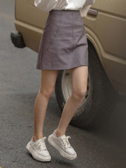 ヴィンテージハイウエストPUレザーミニスカート