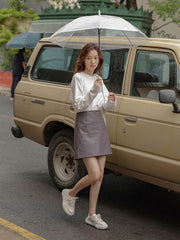 ヴィンテージハイウエストPUレザーミニスカート