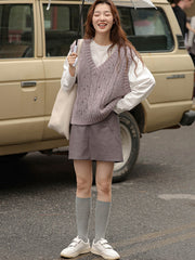 ヴィンテージハイウエストPUレザーミニスカート