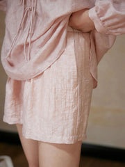 テンセルセットアップ:防晒クルミボタンシフォンシャツ+ハイウエストショートパンツ