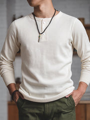 無地2ワッフル編み ヘンリーネックT