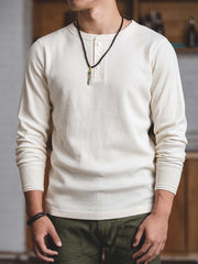 無地2ワッフル編み ヘンリーネックT