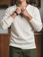 無地2ワッフル編み ヘンリーネックT