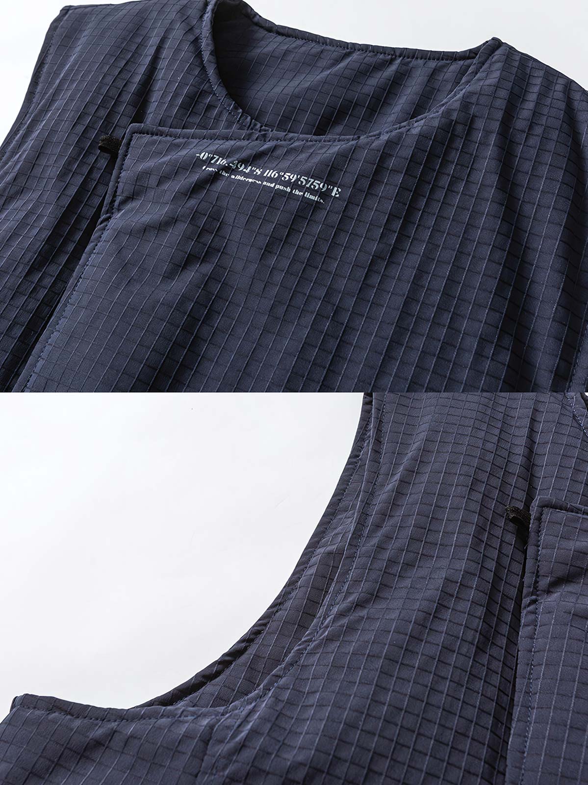 製品画像:90%ホワイトダックダウン使用のワークダウンベスト、優れた保温性と防水・防風・防汚加工が施され、厳しい寒さにも対応。シンプルで機能的なワーク風デザイン。
詳細画像:防水・防風・防汚加工のディテール、ダウンの詰め物と外側の耐摩耗性ポリエステル素材、暖かさを保ちながらスリムなシルエットを提供。