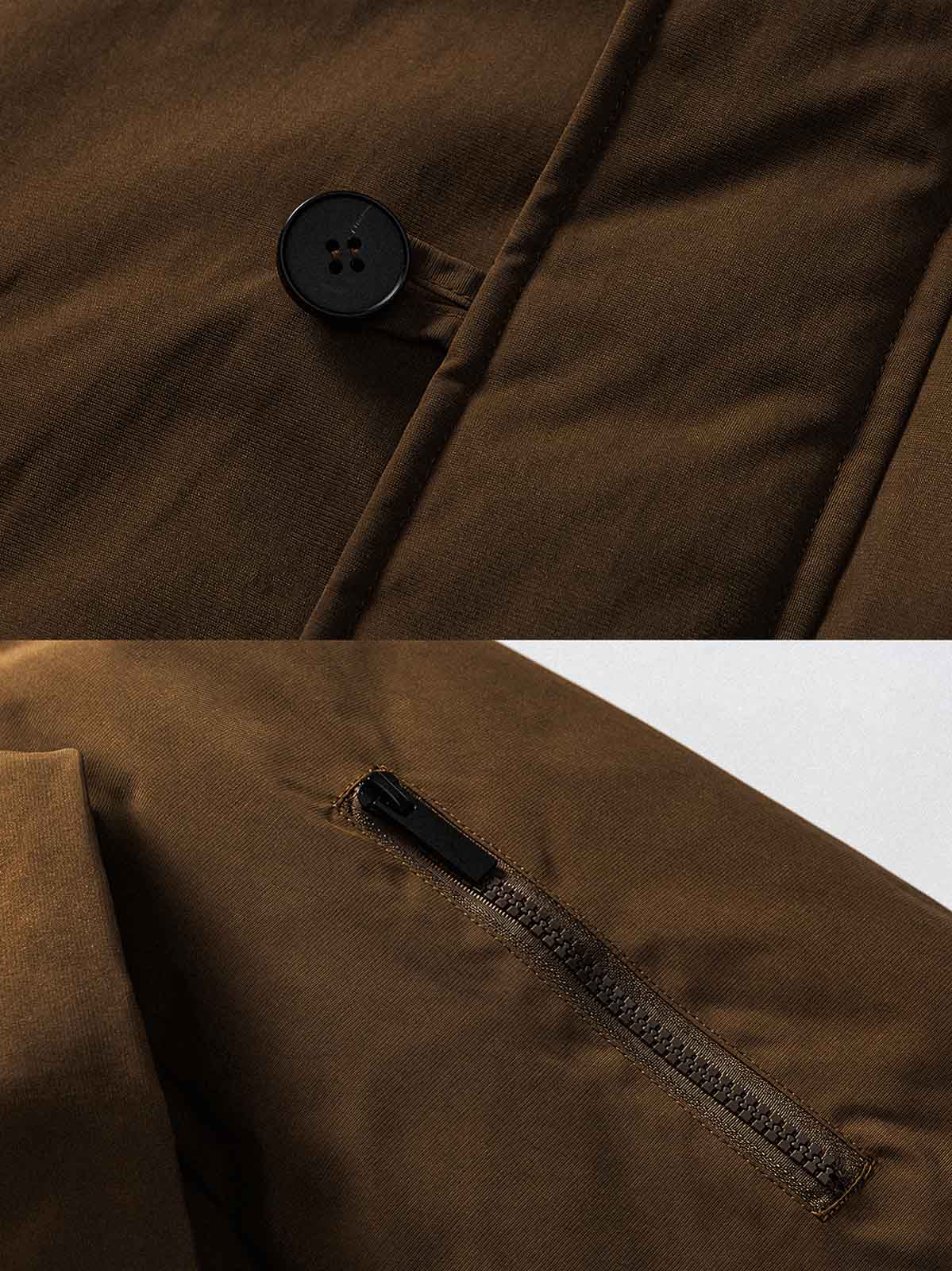 製品画像:
M51パーカー ダウンジャケット、レトロなミリタリーデザインと現代的なシルエットを融合した全体展示、秋冬に最適な保温性のあるアイテム
詳細画像:
フィッシュテールカットと取り外し可能なファー襟のディテール、ミリタリーデザインを強調するデザインポイント