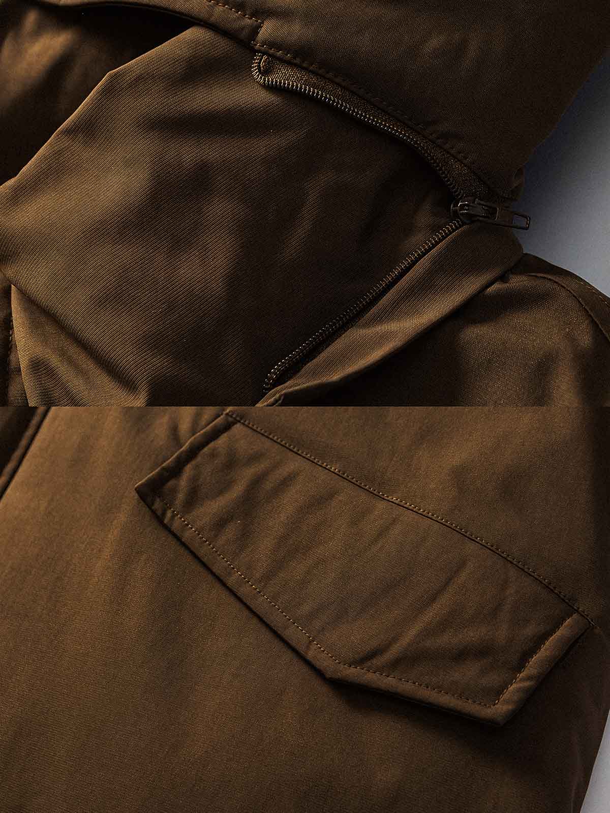 製品画像:
M51パーカー ダウンジャケット、レトロなミリタリーデザインと現代的なシルエットを融合した全体展示、秋冬に最適な保温性のあるアイテム
詳細画像:
フィッシュテールカットと取り外し可能なファー襟のディテール、ミリタリーデザインを強調するデザインポイント