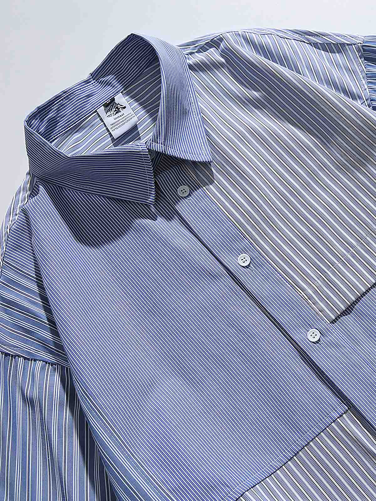 製品画像
アシンメトリックストライプシャツ、クラシックなストライプ柄に個性的な切り替えデザインを施し、ファッション性と快適さを兼ね備えた一着。
詳細画像
アシンメトリックストライプデザインと混紡素材、コットンとポリエステルの優れた組み合わせがシワになりにくく、手入れが簡単。四季を通して着用可能な長袖シャツ。