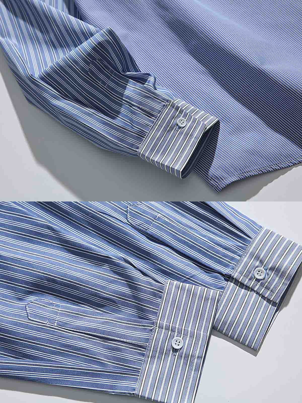 製品画像
アシンメトリックストライプシャツ、クラシックなストライプ柄に個性的な切り替えデザインを施し、ファッション性と快適さを兼ね備えた一着。
詳細画像
アシンメトリックストライプデザインと混紡素材、コットンとポリエステルの優れた組み合わせがシワになりにくく、手入れが簡単。四季を通して着用可能な長袖シャツ。