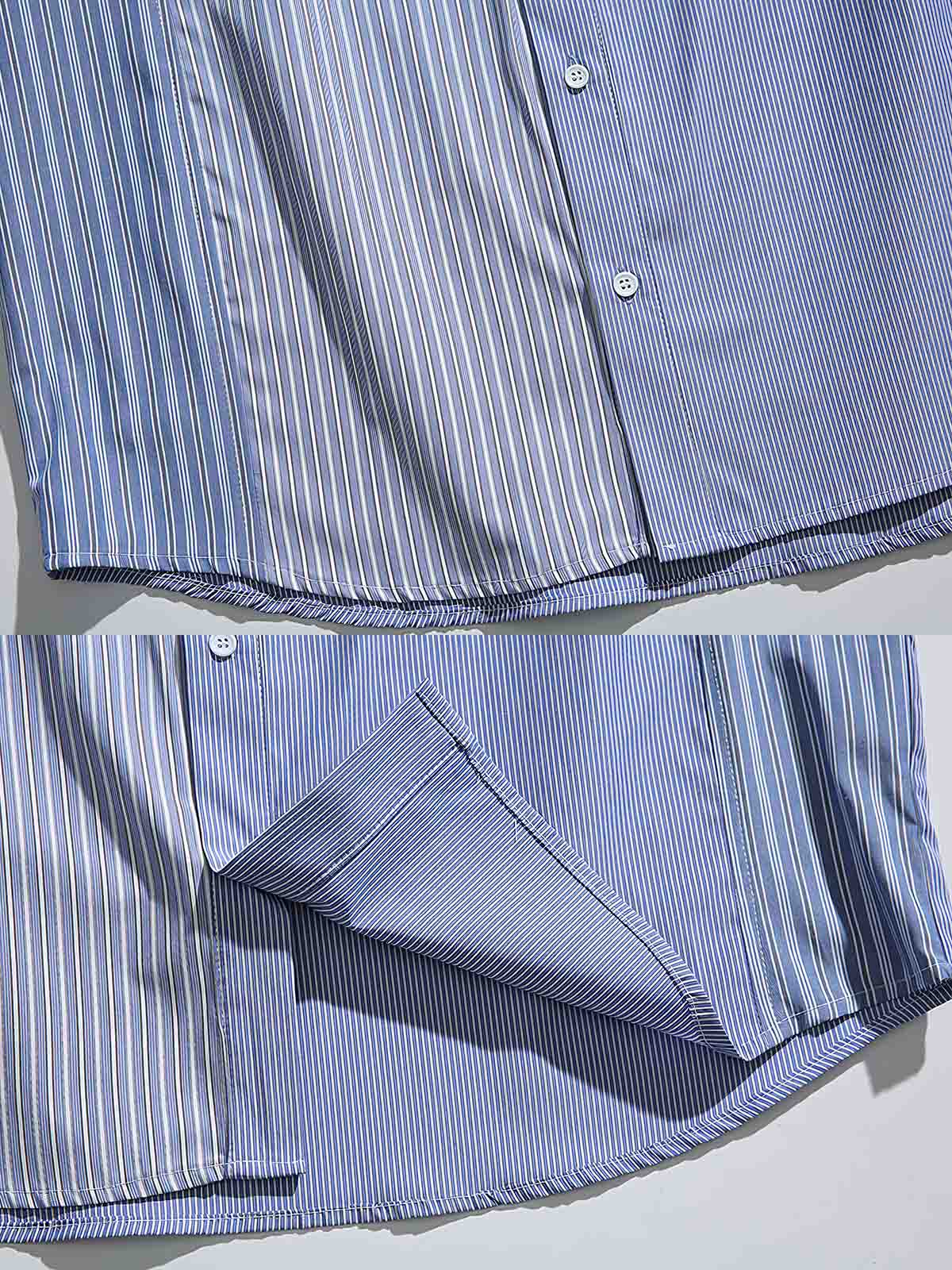 製品画像
アシンメトリックストライプシャツ、クラシックなストライプ柄に個性的な切り替えデザインを施し、ファッション性と快適さを兼ね備えた一着。
詳細画像
アシンメトリックストライプデザインと混紡素材、コットンとポリエステルの優れた組み合わせがシワになりにくく、手入れが簡単。四季を通して着用可能な長袖シャツ。