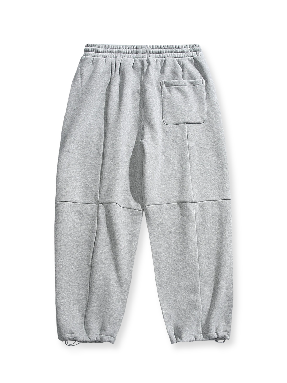 製品画像: 4色展開 カジュアル スウェットパンツ。裏起毛素材とルーズフィットデザインを採用した、冬に最適な厚手スウェットパンツの正面全体展示図。
詳細画像: 柔らかい裏起毛素材の質感と、冷気を防ぐ裾のリブデザインのディテールクローズアップ。