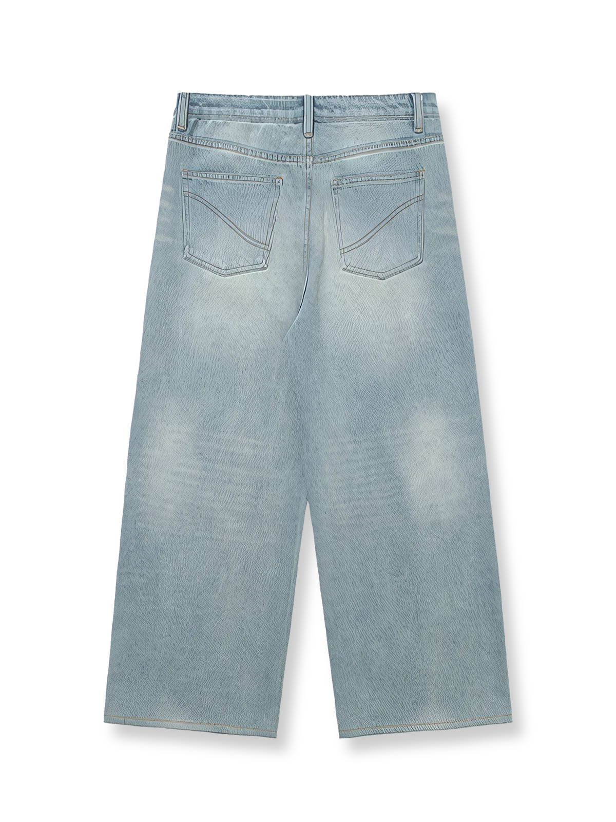 製品画像: アメカジファッションのレトロなスタイルとヴィンテージウォッシュデザインを特徴とするストレートデニムパンツ全体展示、100%コットン素材で仕上げたクラシックなデザイン
詳細画像: ウォッシュド加工とルーズフィットのストレートカットのディテール特写、自然なヴィンテージ感を強調
