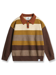 カラーブロック 太いボーダー ポロ襟セーター