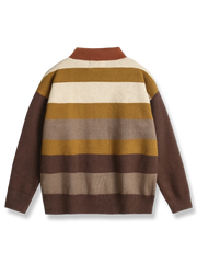 カラーブロック 太いボーダー ポロ襟セーター