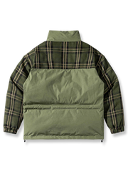 パッチワーク チェック柄 立襟 中綿ジャケット