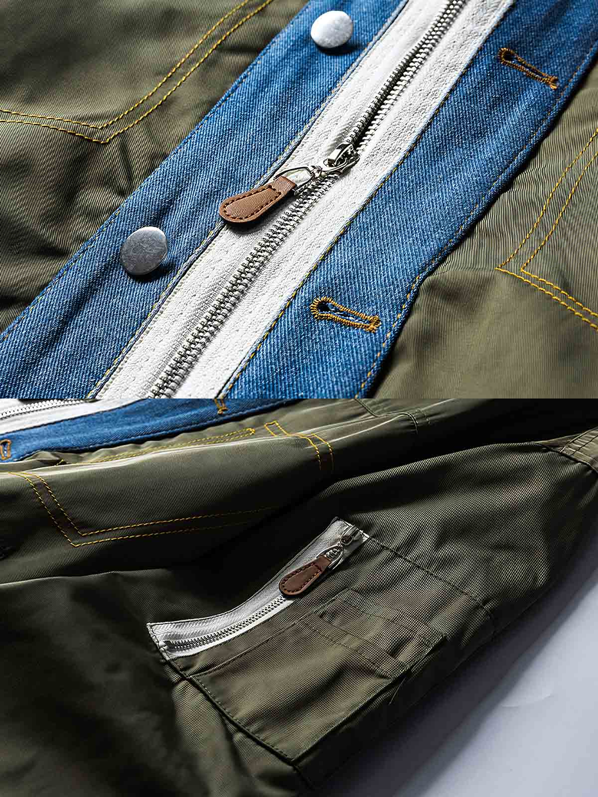 製品画像:
フライトジャケットとデニムの要素を融合したパッチワークデザイン。クラシックなフライトジャケットのカッティングに、デニム素材のラペルと前立てを組み合わせ、個性的で鮮明なレイヤード感を演出。耐久性のある素材で仕立てられ、秋冬シーズンに適した防風性を持つ多用途ジャケット。
詳細画像:
デニムとフライトジャケットを融合させたユニークなパッチワークデザイン。伸縮性のある袖口と裾で快適な着心地を提供し、機能的なポケットが実用性を兼ね備える。耐久性のある表地で、風を防ぎつつ、秋冬の季節に最適。