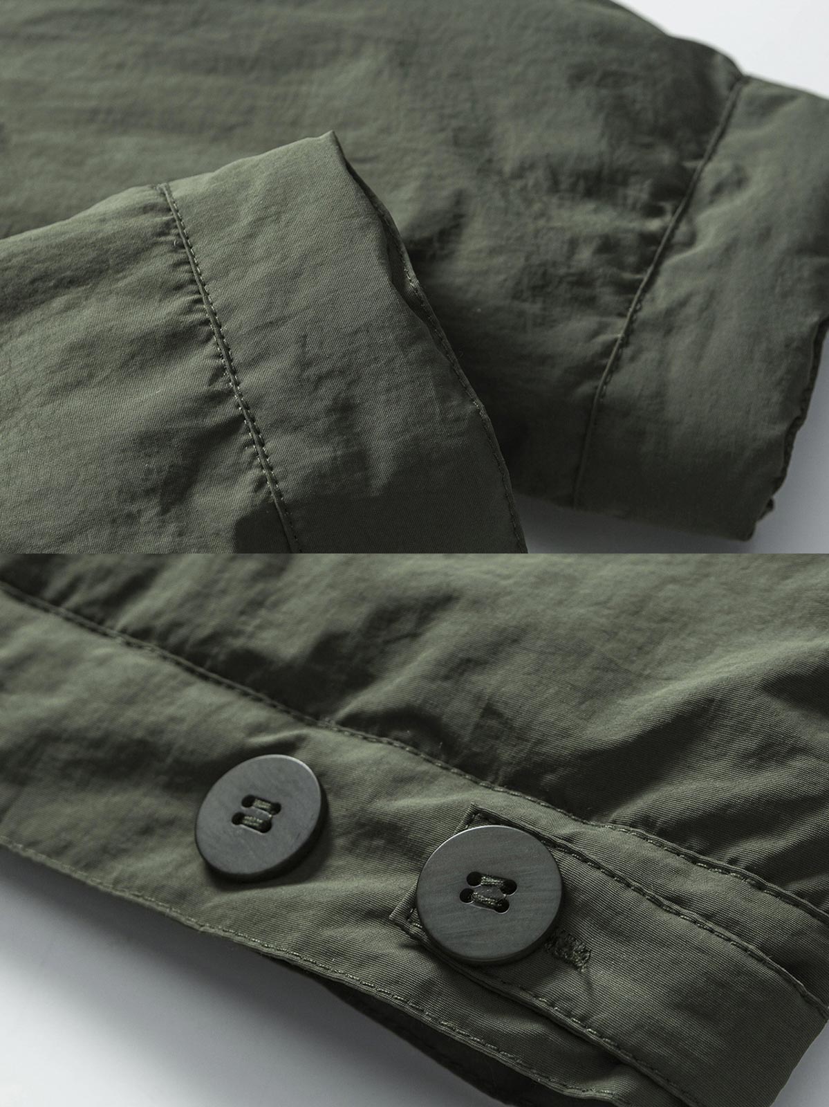 製品画像
「シワ感 開襟 ワーク 中綿ジャケットの全体像。クラシックな開襟デザインとシワ感素材が特徴の防風・保温性に優れたレトロワークスタイルジャケット」
詳細画像
「シワ感 開襟 ワーク 中綿ジャケットの胸ポケットと開襟デザインのディテール。耐久性と実用性を兼ね備えた素材感のクローズアップ」