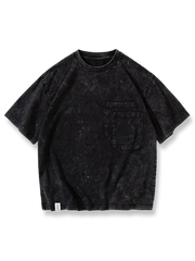 ブルーのウォッシュ加工高重量ダブルポケット半袖Tシャツの正面展示