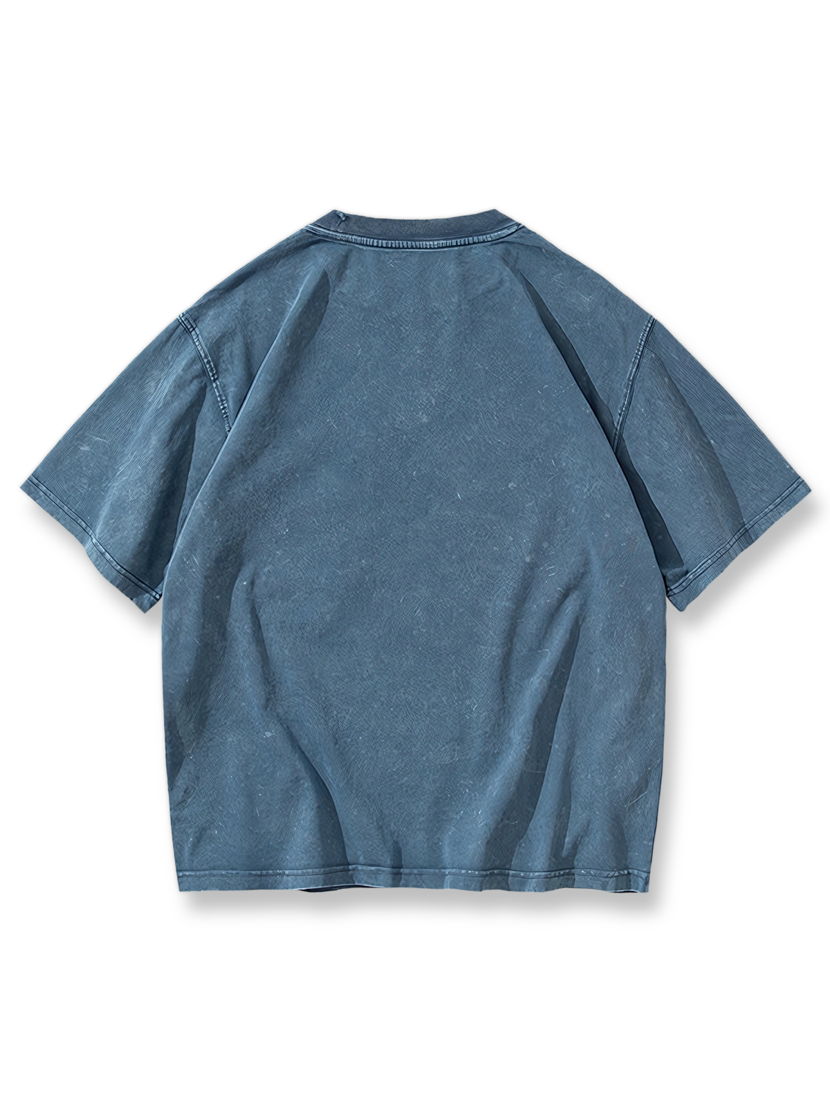 ブルーのウォッシュ加工高重量ダブルポケット半袖Tシャツの正面展示