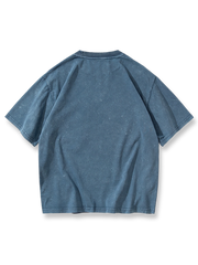 ブルーのウォッシュ加工高重量ダブルポケット半袖Tシャツの正面展示