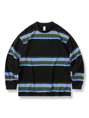 レトロなカラーストライプ長袖Tシャツの正面展示