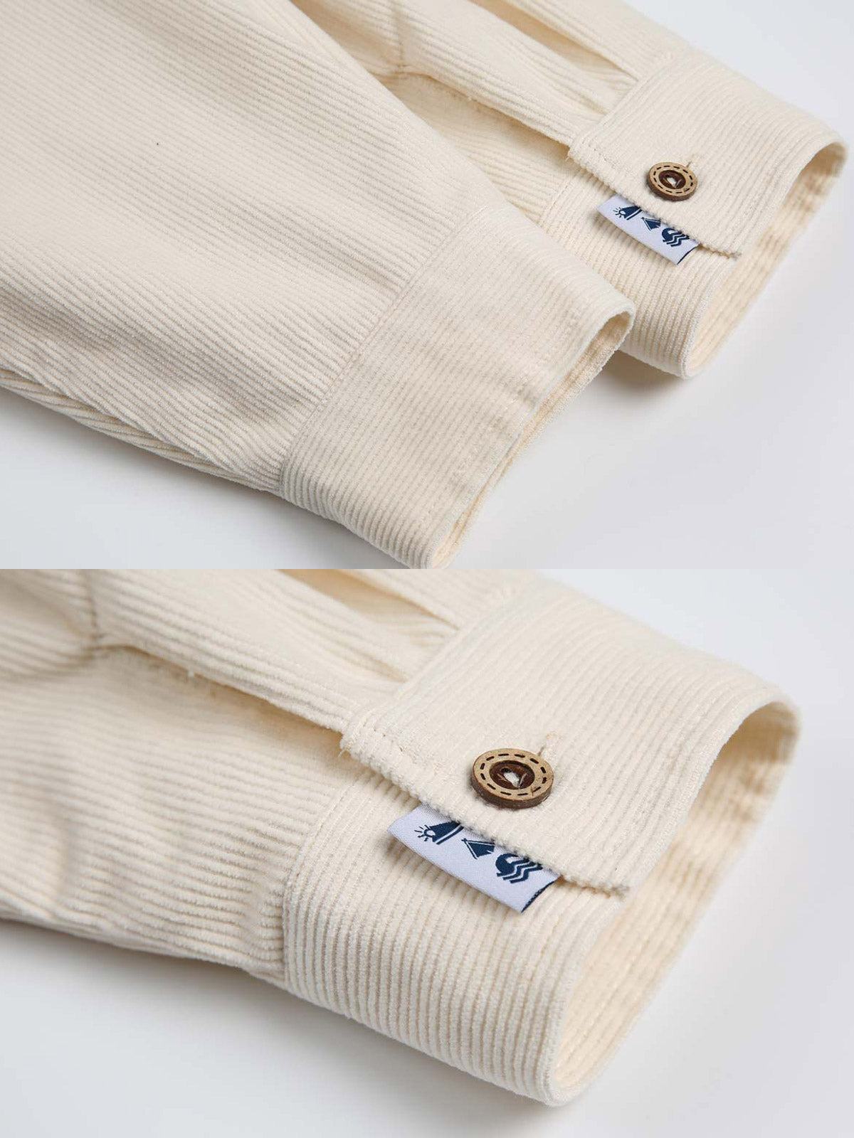 製品画像
ウォッシュ加工が施されたヴィンテージ感あふれるシャツ全体図。柔らかな生地の質感とココナッツ製ボタンの自然な風合いが際立つデザインで、ネイティブアメリカンのトーテム刺繍がアクセント
詳細画像
天然のココナッツ製ボタンと、背面に丁寧に施されたインディアンテントモチーフのトーテム刺繍のディテール。ウォッシュ加工による独特のヴィンテージ感と、18針/3cmの高密度縫製が美しい仕上がりを実現