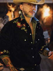 刺繍入り スエード シャツ