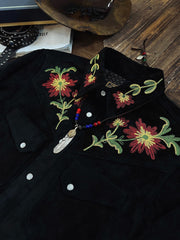 刺繍入り スエード シャツ