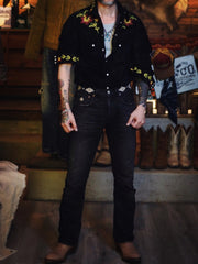 刺繍入り スエード シャツ