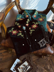 刺繍入り スエード シャツ